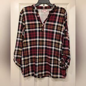 Feathers Maternity Plaid Tunic Top Size Large